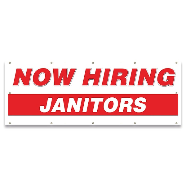 Now Hiring Janitors Banner Apply Inside Accepting Application Single Sided